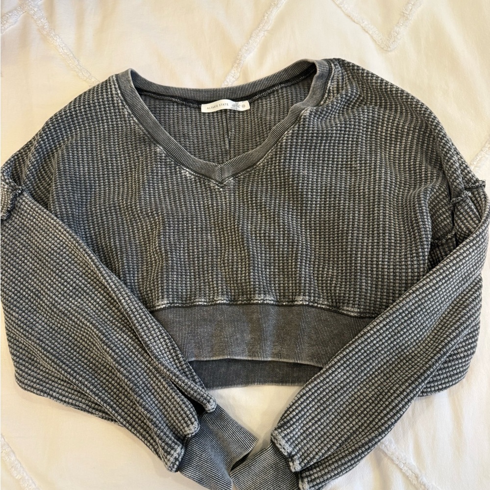 Altar'd State Gray Long Sleeve V-Neck Top